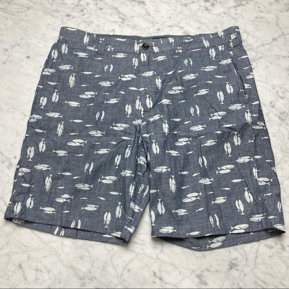 J.Crew Stanton Fish Print Chambray Flat Front Shorts